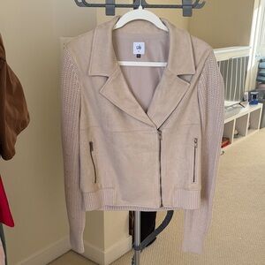 CAbi Palladium Jacket - Beige Knit-Sleeve Bomber Jacket